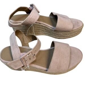 LOFT Pink Espadrille Wedge Sandals Platform Ankle Strap Shoes size‎ 7